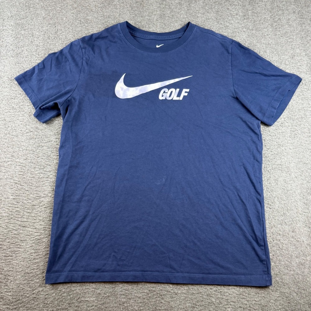 Nike Golf T-Shirt Men's Large Navy Blue Swoosh Graphic FD0035-410‎